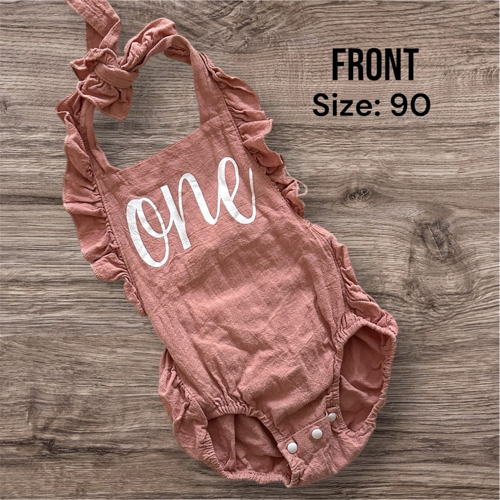 Mauve Pink Ruffled Baby Romper - “ONE”